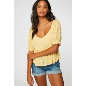 O'Neill Isabel layered Yellow Eyelet Crop Peplum Casual Top Size Large